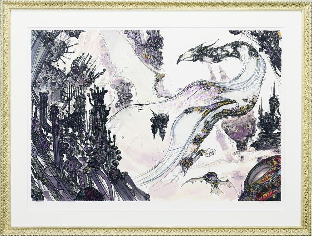 真作】【WISH】天野喜孝「ファンタジー 龍」リトグラフ 約40号 直筆