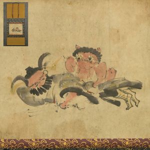 無落款】大津絵◇藤娘◇瓢箪鯰◇まくり2枚◇郷土民画◇肉筆◇紙本