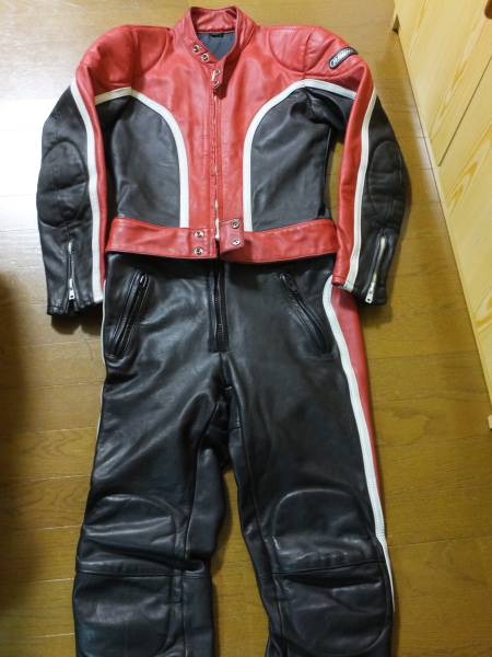 RAVINE メンズ レザー レーシングスーツ 革ツナギ RAVINE/革ツナギ/レザーつなぎ/バイク/レーシングスーツ/L/赤黒(L