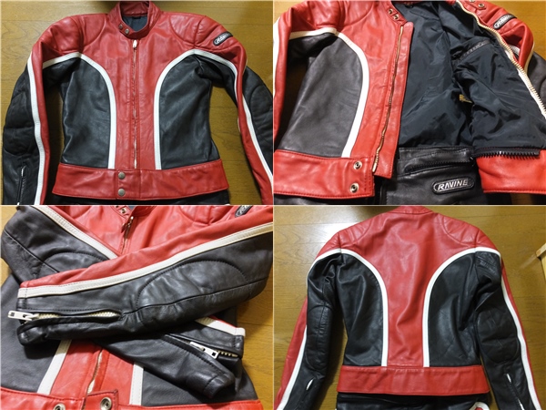RAVINE メンズ レザー レーシングスーツ 革ツナギ RAVINE/革ツナギ/レザーつなぎ/バイク/レーシングスーツ/L/赤黒(L