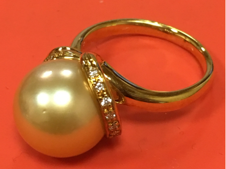◯真珠指輪 K18金 ダイヤモンド0.11ct付デザインリング(Y-95）