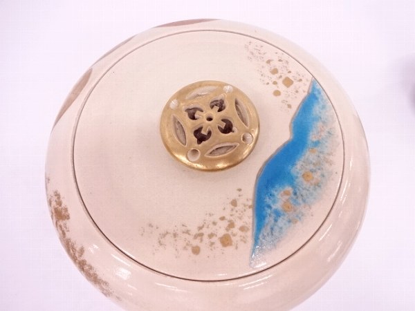 12752# 高台寺窯 森里陶楽造 仁清写金彩色絵山桜皆