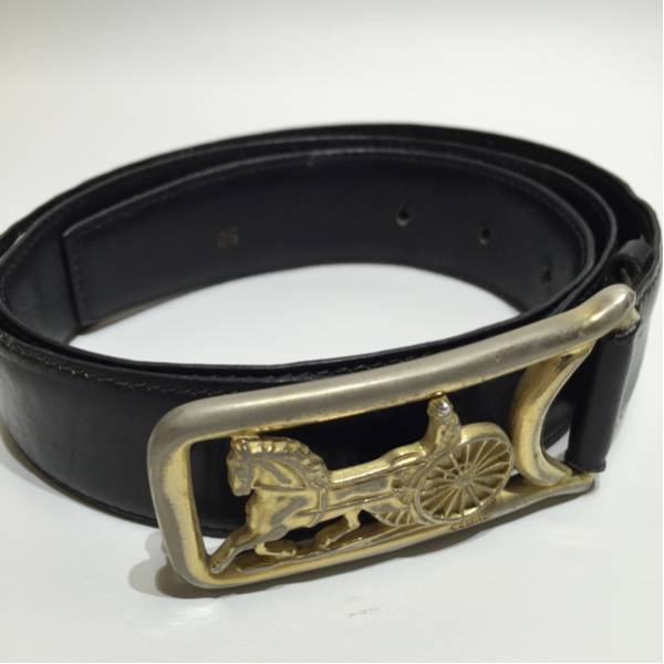 ヴィンテージ・セリーヌ★馬車のバックルのレザーベルト/黒