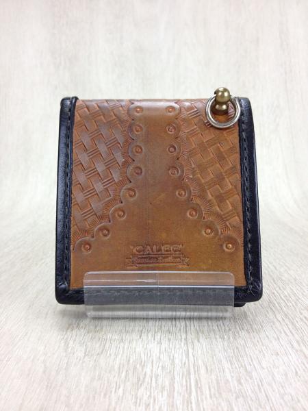CALEE◆2ツ折サイフ/BRW/BLK/レザー