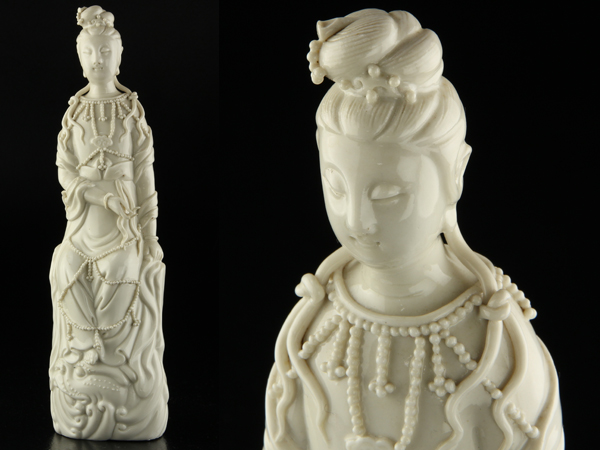 陶芸 中国 徳化窯白磁 観音像 時代箱付 美術品
