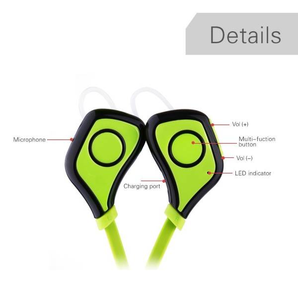 ワイヤレスBluetooth4.0スポーツイヤフォンマイク緑色_2