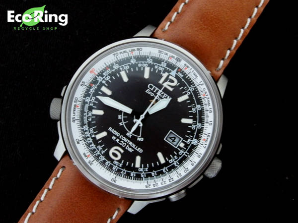 1円ジャンク品 シチズン エコドライブ レザー メンズ腕時計EX028