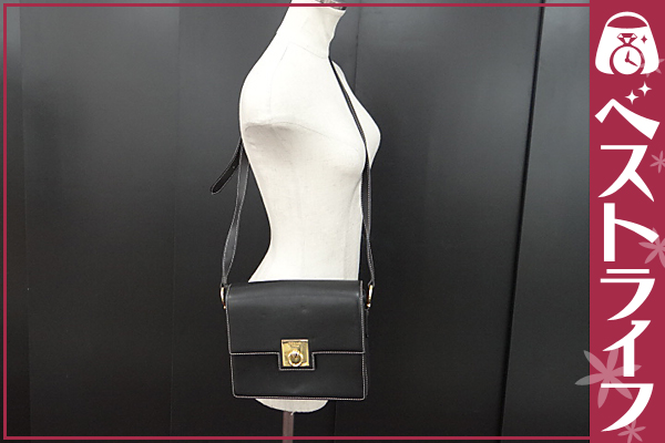 1円 本物 セリーヌ レザー ショルダーバッグ 黒系 保存袋付き