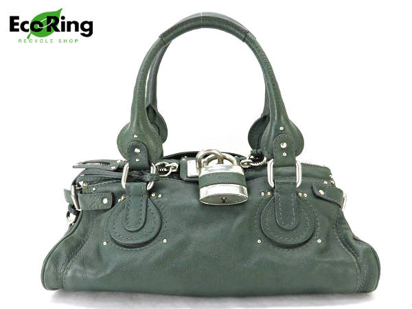 1円 クロエ パディントン レザー ハンドバッグ グリーン BR385