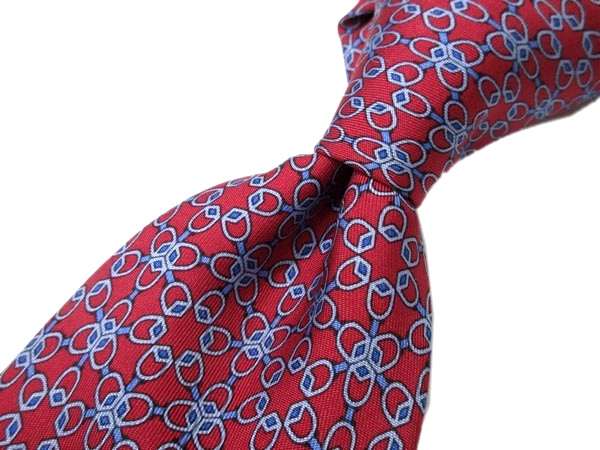 1円 美品 エルメス HERMES シルク メンズ ネクタイ 赤 × 青