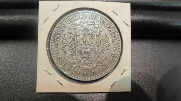 ☆ベネズエラ 5ボリバアー 銀貨 1936☆ 1936 年に鋳造されたベネズエラ