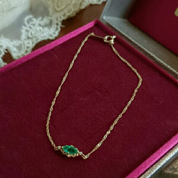 【agete classic】 K14 エメラルド ブレスレット