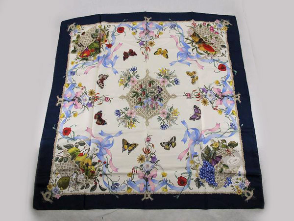 1円 美品 グッチ 動植物柄 スカーフ 計2点セット 緑 紺 BQ701