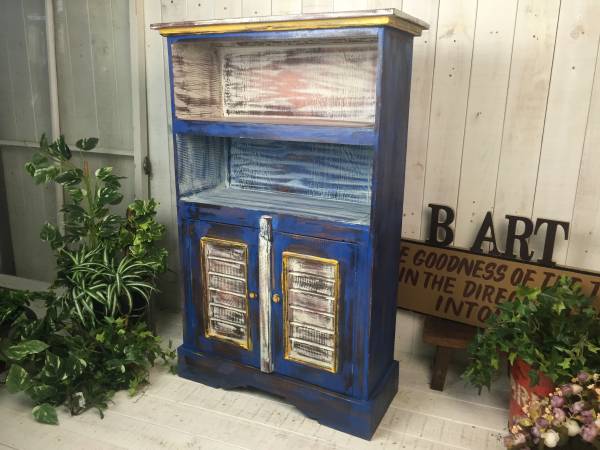 送料無料☆ヴィンテージ調キャビネット☆飾り棚65×100☆レトロ