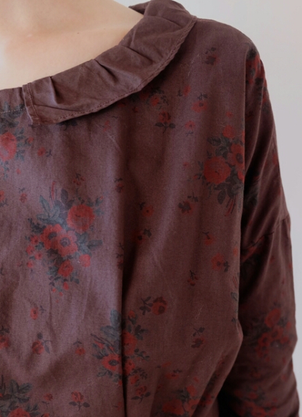 GASA / 記憶の色分け フリルプル ワンピース (ダークブラウン)