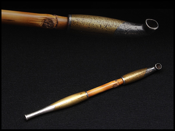 UK418 四ツ銀煙管・四ツ銀石州煙管・烟管 煙管袋付☆喫煙具堤物