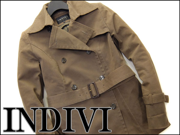 インディヴィ 中綿ライナー付ショートトレンチコート40茶★25950