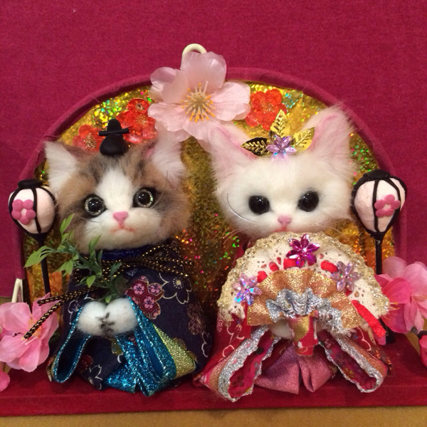 hazuki 羊毛フェルト ミニ雛 ハンドメイド 猫 お雛様 ひな祭り