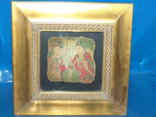 骨董市　掘り出し品中国唐時代　敦煌莫高窟壁画 人物像 発掘品AK1935 古民家整理品 中国唐時代敦煌莫高窟壁画 彩絵人物像 発掘品 Z1212A8-4