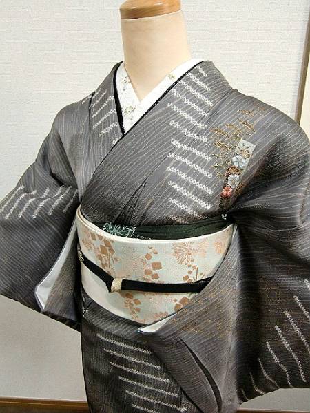 すず406♪ グレー京友禅金彩L寸訪問着 美品 送料無料
