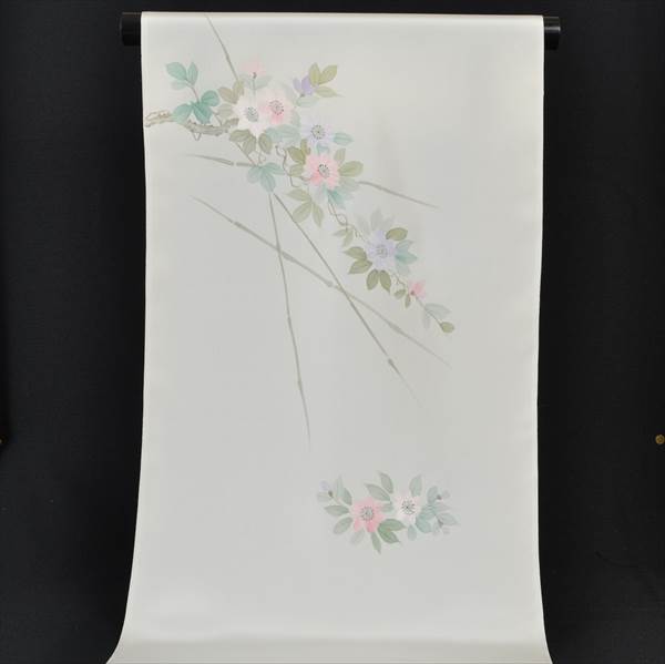 素敵な手描き友禅(7月鉄線）白地長襦袢♪訳あり長襦袢反物120