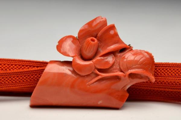 【壱】　本珊瑚　花　特大　帯留め 6cm　I035