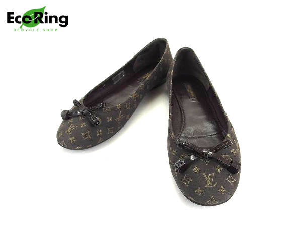 1円 ヴィトン モノグラム 柄 リボン バレエシューズ 38M BV551