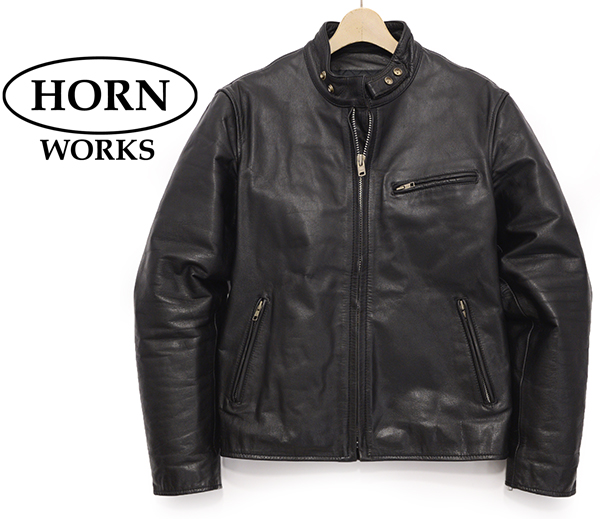 パキスタン製 ホーンワークス 牛革 シングルライダースJKT/黒