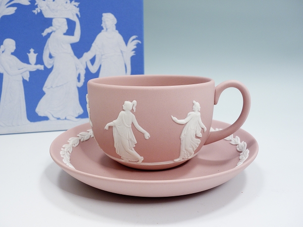 02044【ウェッジウッド】ジャスパー ピンク カップ＆ソーサー