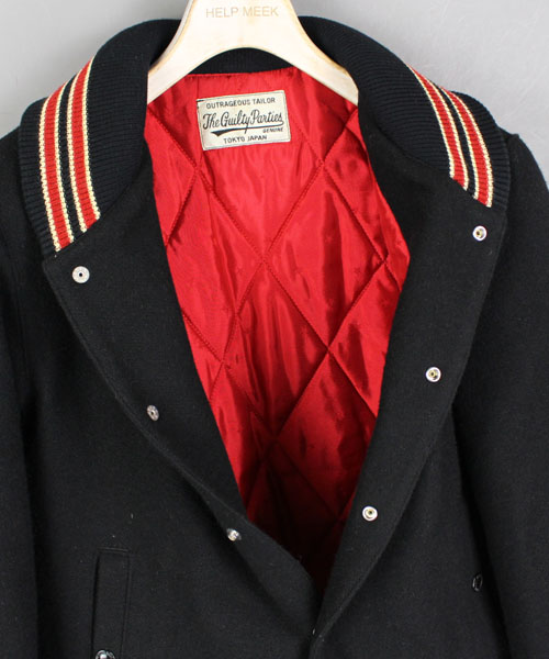 WACKO MARIA ワコマリア 胸刺繍 ウールスタジャン S 黒 ブラック