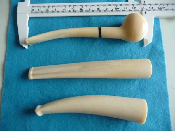 中古 鯨歯ク ジラ歯 パイプ3本 長約10，12，13CM以上 総重約151.7g