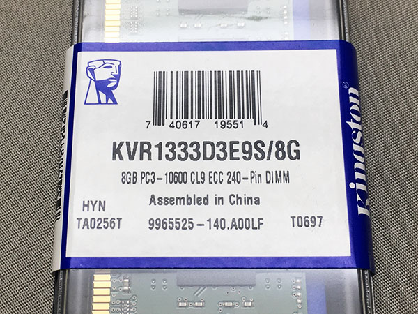 Kingston KVR1333D3E9S/8G 8GB DDR3 ECC Unbuffered DIMM Kingston製