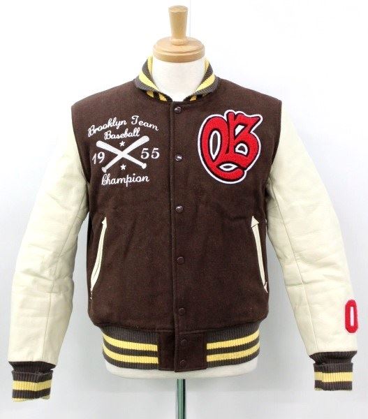 C52◆BAMBOO◆袖レザースタジャン ブルゾン 古着 刺繍 アメカジM