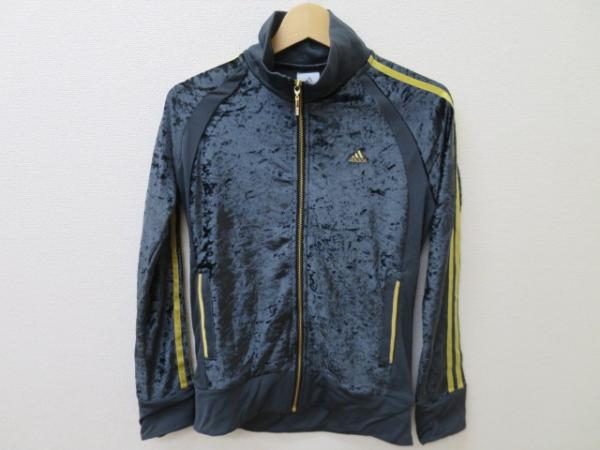 X231★adidas アクセント ベロア 長袖ジャケット L ブラック★A
