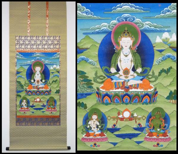 《YS》チベット仏画 曼荼羅 絹本肉筆掛軸 合箱