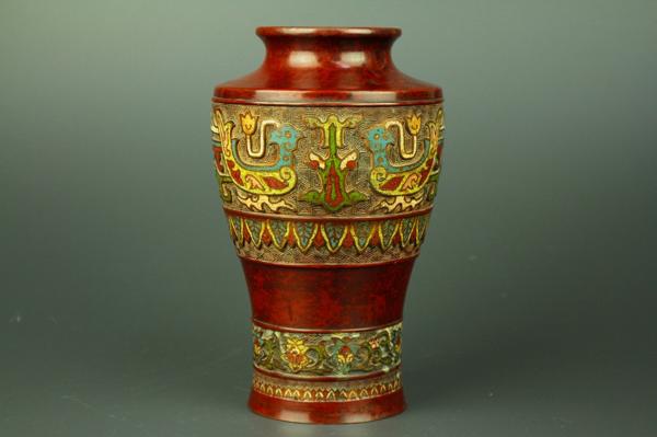 花入 銅製 CM799 中国古玩 ◇楾◇ 24cm 1910g 唐物骨董 [ 獅子彫刻 范
