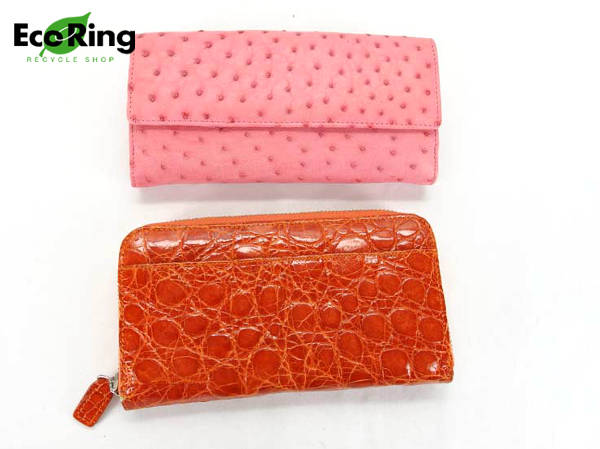 1円 美品有 オーストリッチ他 レディース 長財布 計2点 CO730