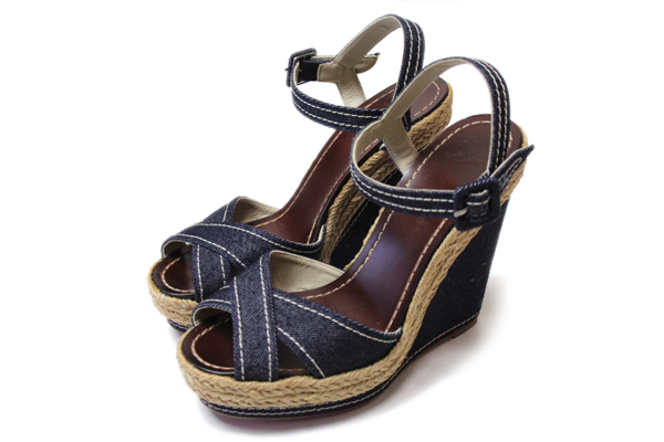 美品★Christian Louboutin◆デニム ウェッジ サンダル サイズ38