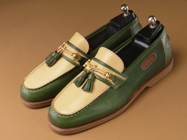 B5972/サントーニ/コンビタッセルローファー/スリッポン/靴/緑
