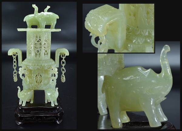 中国古玩 唐物 香炉 置物 翡翠 遊環 緑砡石 時代物 Yahoo!オークション
