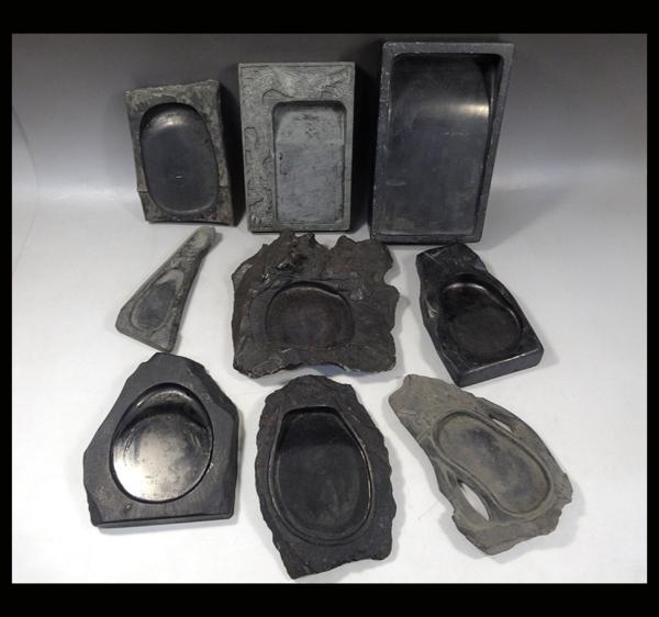 【緑屋】彫刻硯 ９点セット 書道具/石製硯 時代物 古玩*g