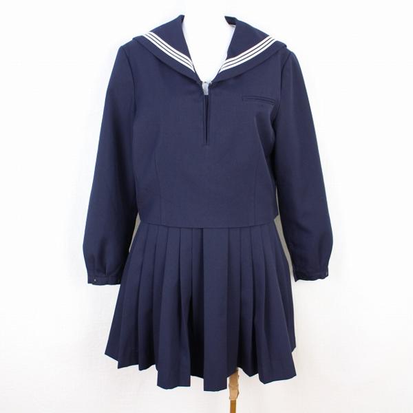 中古制服学生冬白3本線セーラー服ミニスカート高校上下紺EK9421