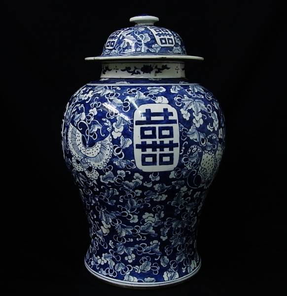 p029 中国古玩 成化年製 染付壷 花瓶 42cm 蓋付 花器骨董 【公式通販】