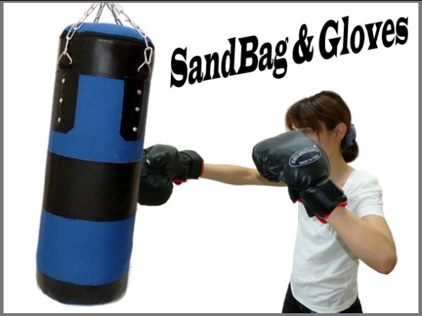 22Дエクササイズ＆ストレス解消に！グローブ黒＆サンドバッグ