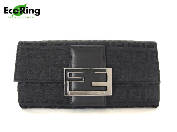 1円 美品 フェンディ ズッカ柄×マンマ金具 長財布 BV133