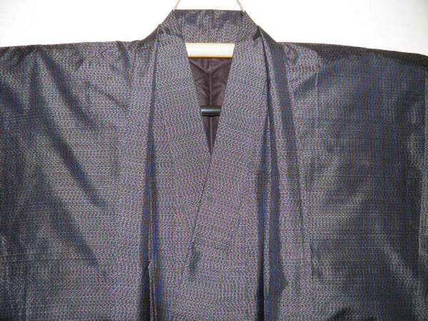 壱1353本絹純泥大島紬男着物羽織裄69丈146К黒銀精密有馬漣亀甲