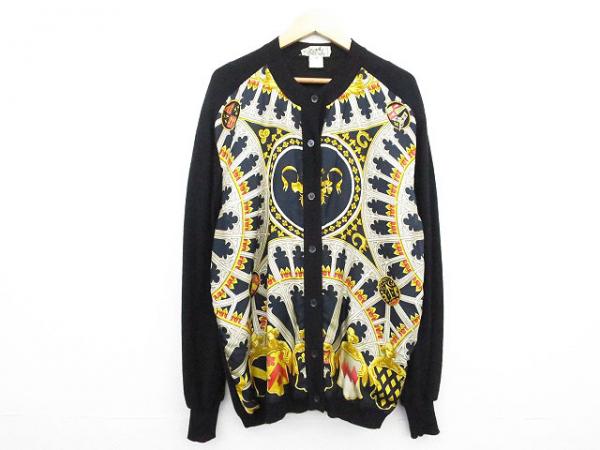 エルメス HERMES 長袖シルク混切替カーディガン FR40 ha1603b