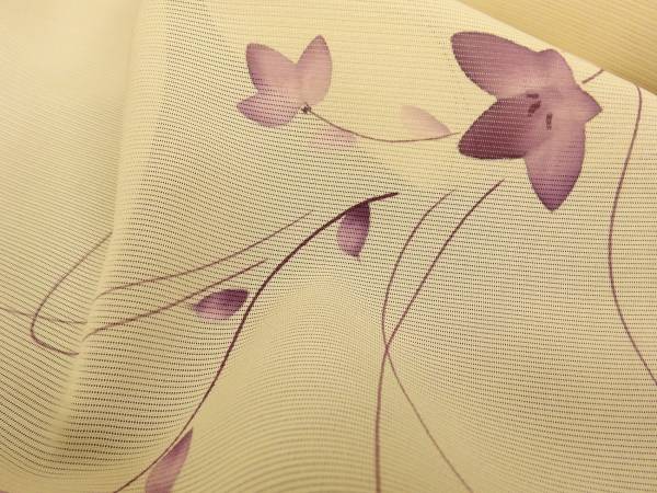 ★オフホワイトに桔梗【手描き友禅／正絹夏絽小紋反物】