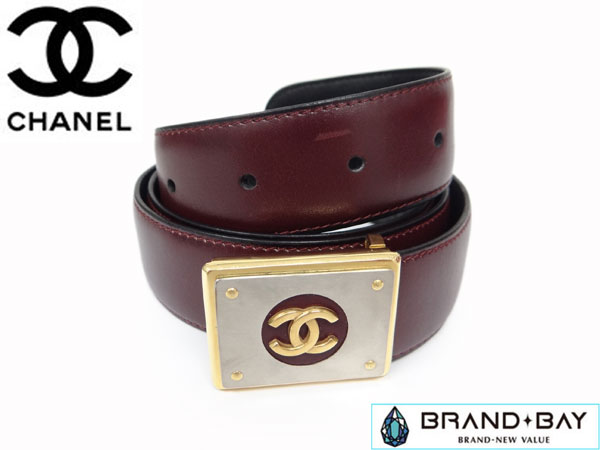 CHANEL ココマーク ベルト ボルドー ゴールド金具 シャネル ベルト ココマーク レザー 革 ワインレッド ゴールド