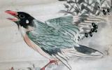 作者不明　源明雪?　鳥之図　掛軸　未表装　未鑑定